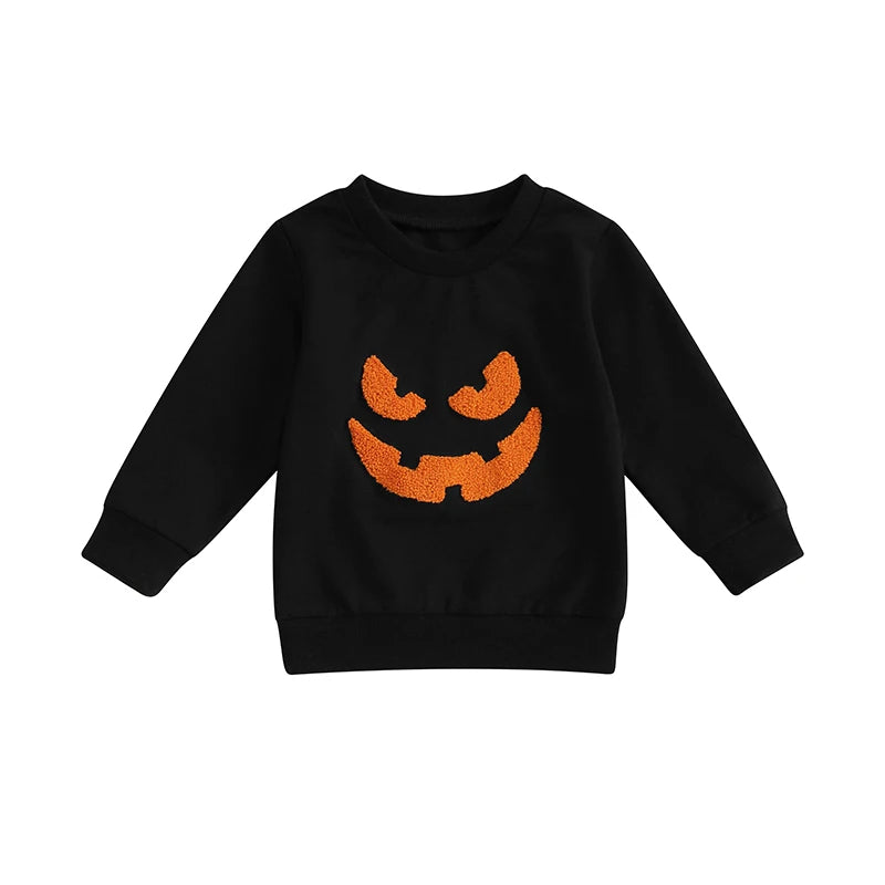 0-5Y Kids Girls Boys Halloween Pumpkin Embroidery Long Sleeve Pullovers Sweatshirt