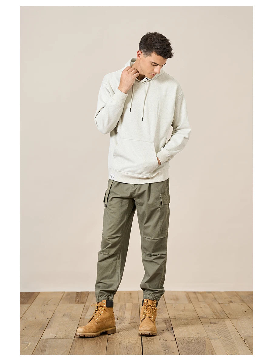 Men's Oversize 360g Fabric Washed Basic Pullover Sweatshirt Hoodie