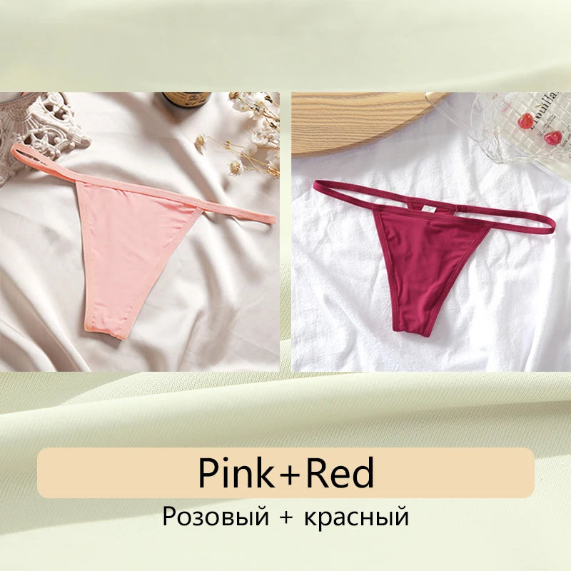 Women's Cotton Seamless Thong Set - Low Waist Comfort Underwear (2 Pack)