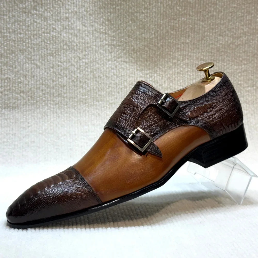 Handmade Double Buckle Monk Strap Leather Dress Shoes