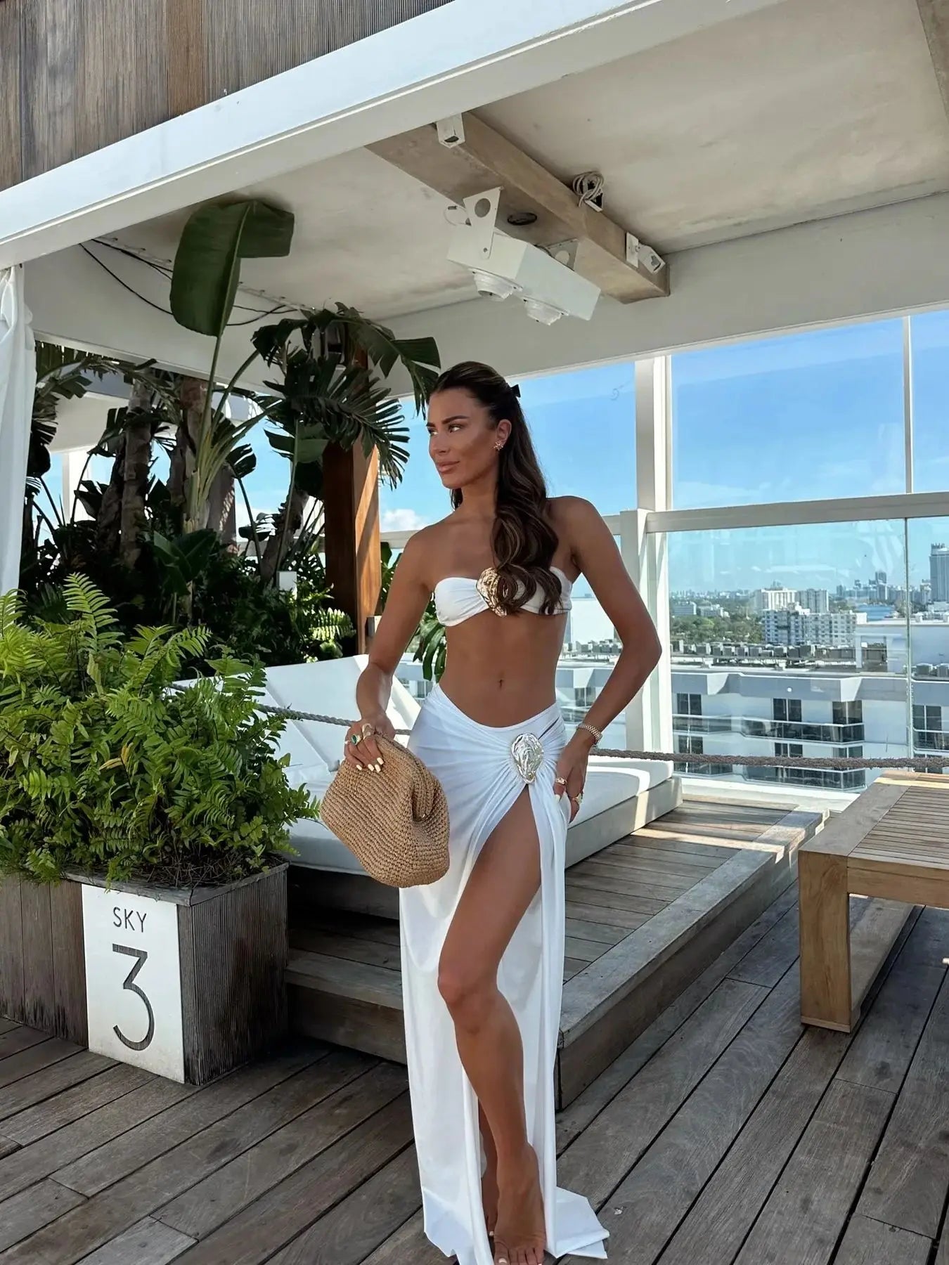 High Waist Bandage Bikini Set with Skirt - Push Up Swimwear