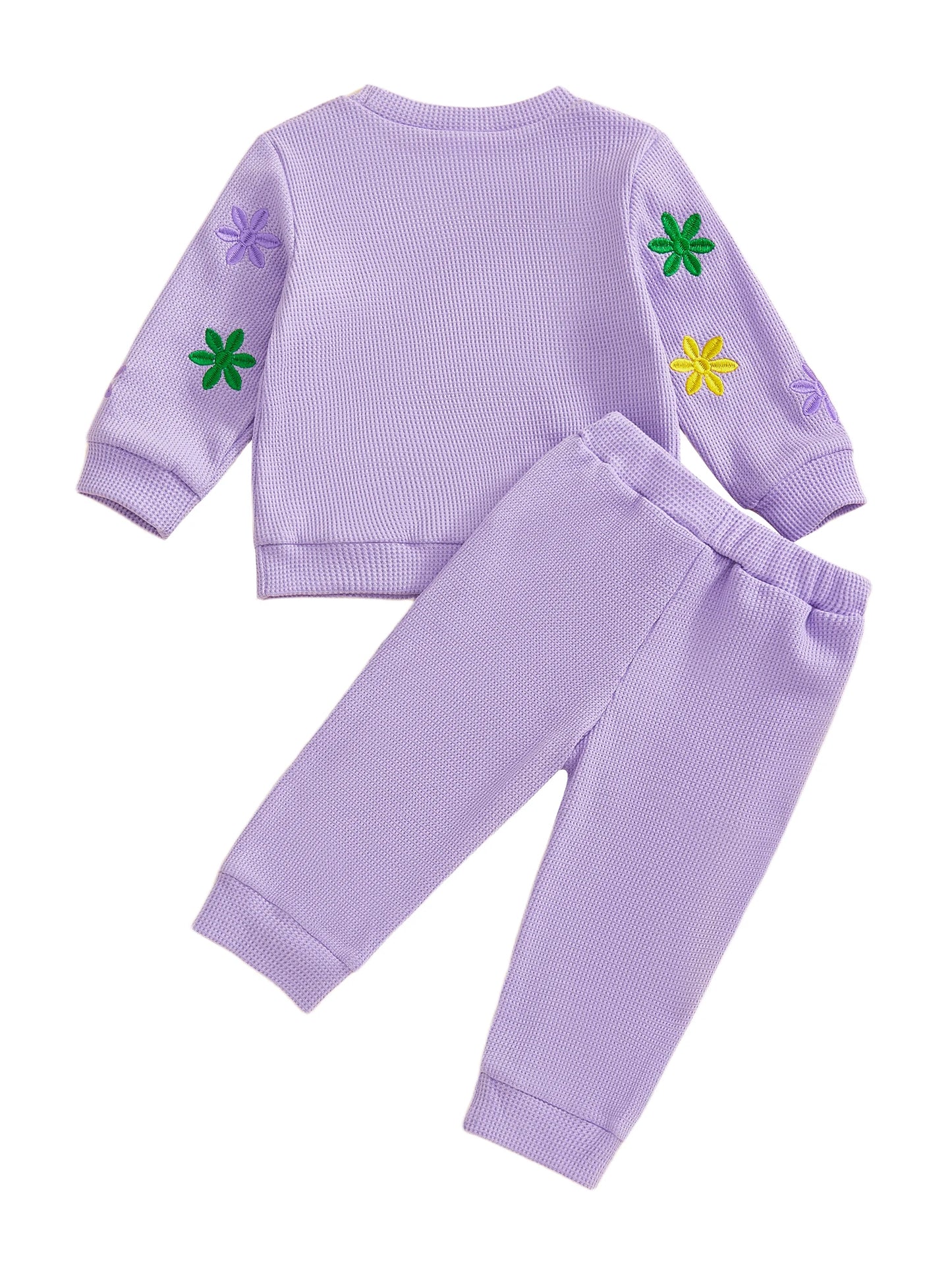 Toddler Kids Girls Carnival Long Sleeve Letter Floral Embroidery Sweatshirt and Pants Set