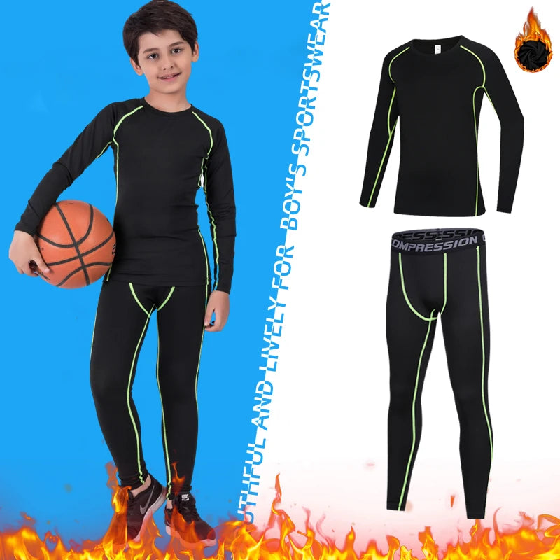 Kids Boy's Fitness Tracksuits Youth Warm Pants Top Underwear Tight Sports Compression Running Basketball Sportswear