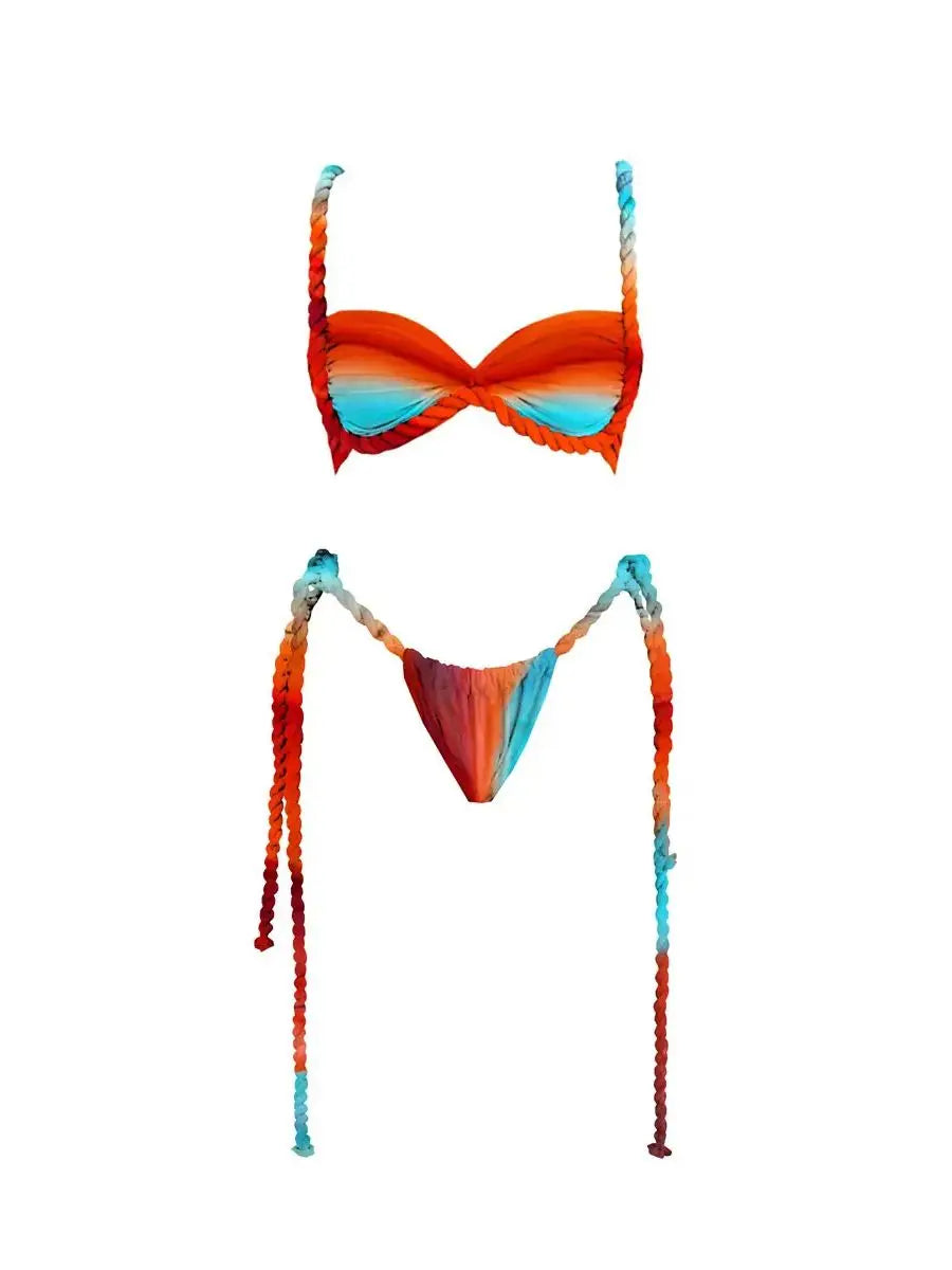 Women's Braid Bandage Bikini with Skirt 3Pcs Halter Bra Summer Skirt