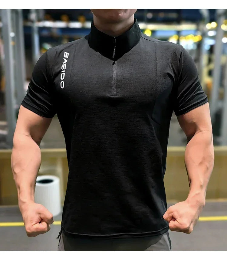 Men's Fitness Sport Clothing Bodybuilding Training Gym Running Short Sleeve Muscle Fit Top Quick Dry Rashguard T-Shirt