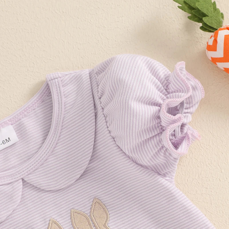 Baby Girls Easter Romper with Rabbit Embroidery - Peter Pan Collar Jumpsuit (0-18M)