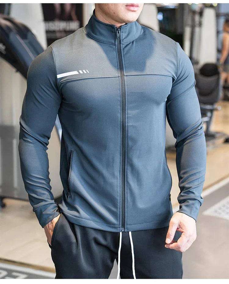 Men's Gym Fitness Running Sport Jacket Outdoor Workout Training Zipped Long Sleeve Shirt