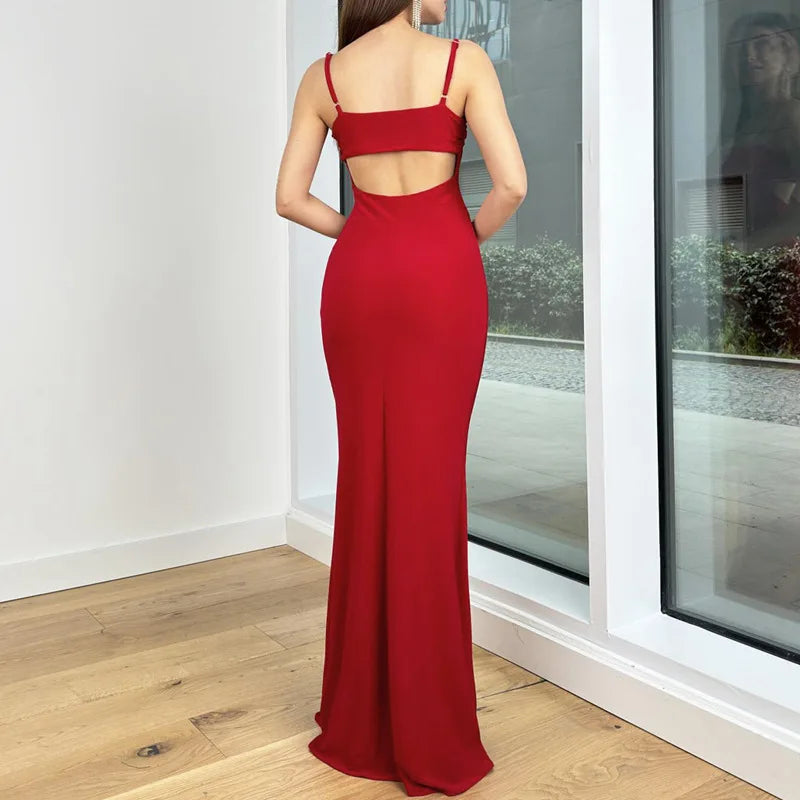 Women's Spaghetti Strap Maxi Back Cut Out Backless Long Dress