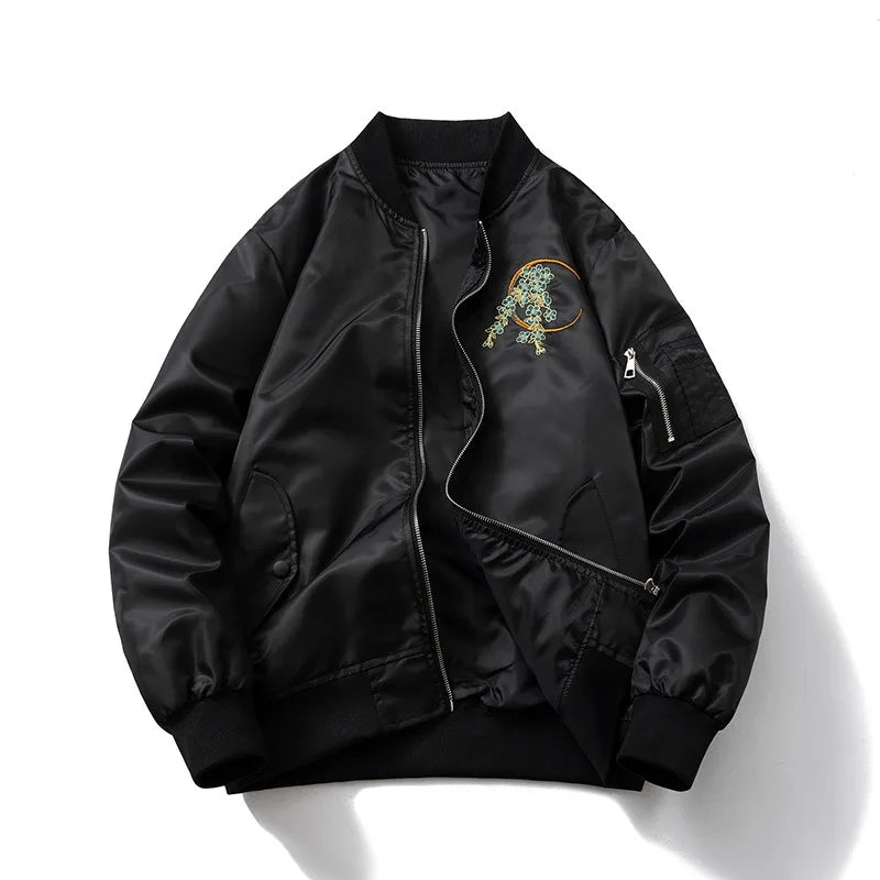 Men's Dragon Embroidered MA-1 Bomber Jacket - Vintage Style