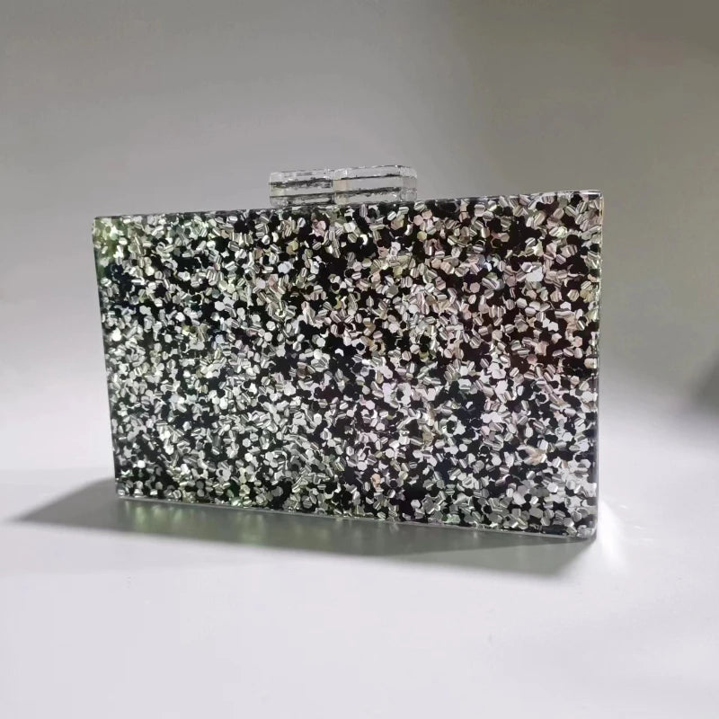 Gold & Silver Sequins Acrylic Evening Bag - One Shoulder Wedding Banquet Clutch