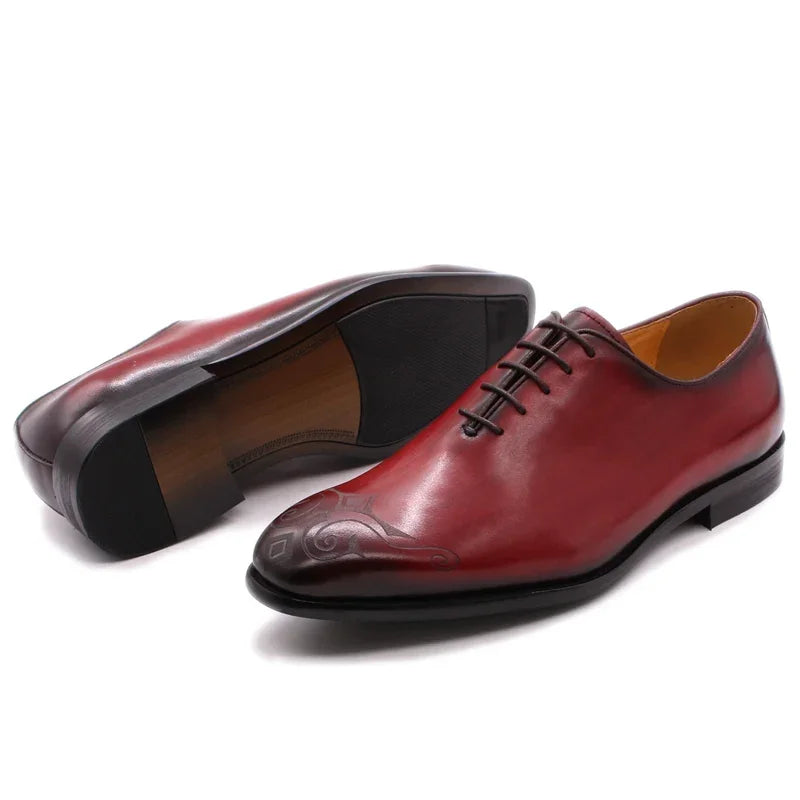 Men's Genuine Leather Oxford Shoes - Hand-Painted Red