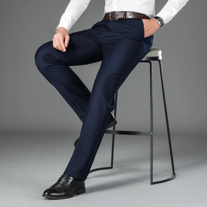 Men's Smart Casual Suit Trousers - Classic Straight Solid Colour Dress Pants for Spring Summer