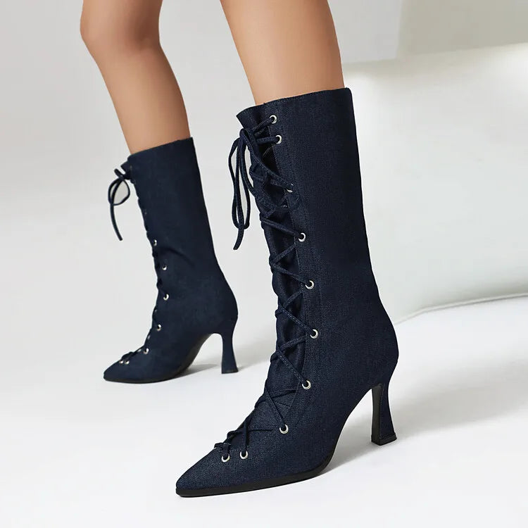 Women's Denim Blue 8cm Short Heel Ankle Boots