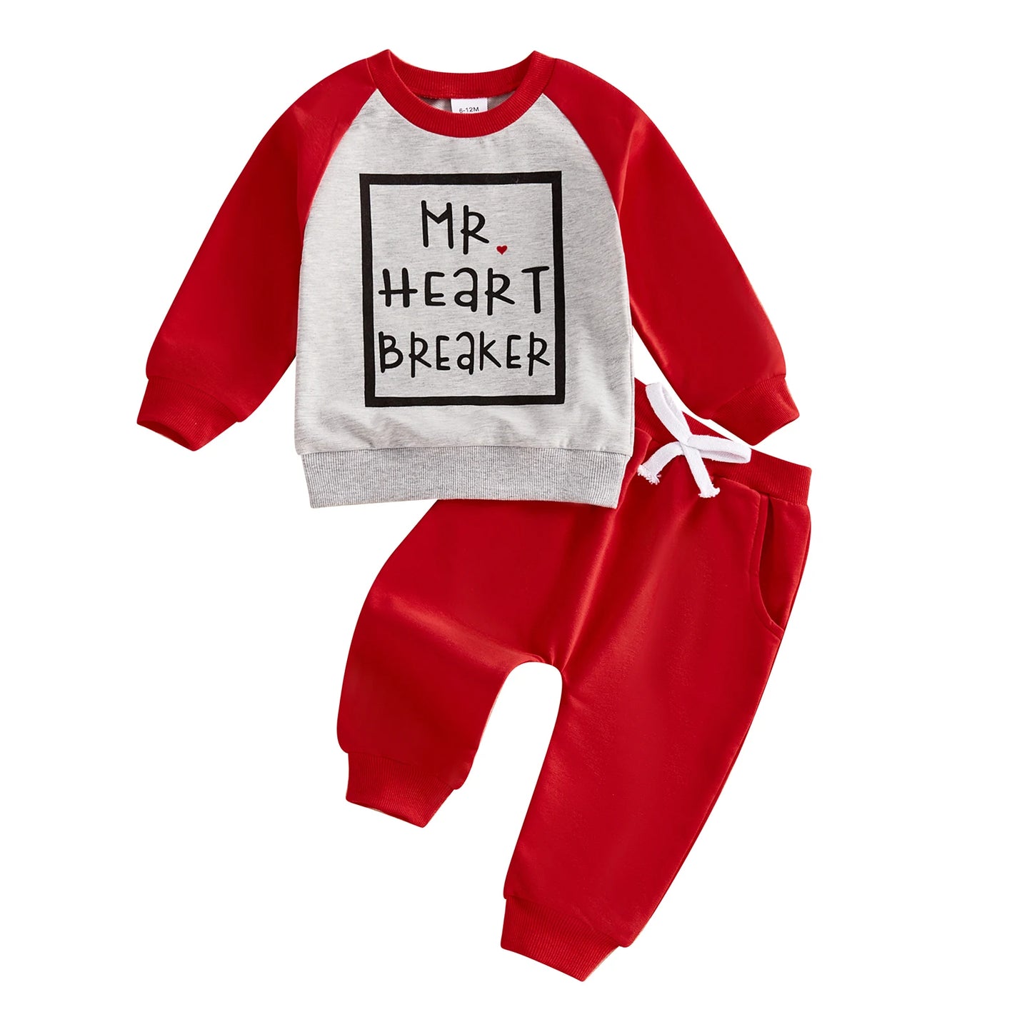 0-3Y Casual Baby Boys Valentines Day Clothes Sets Color Patchwork Letter Print Long Sleeve Sweatshirt Solid Pants