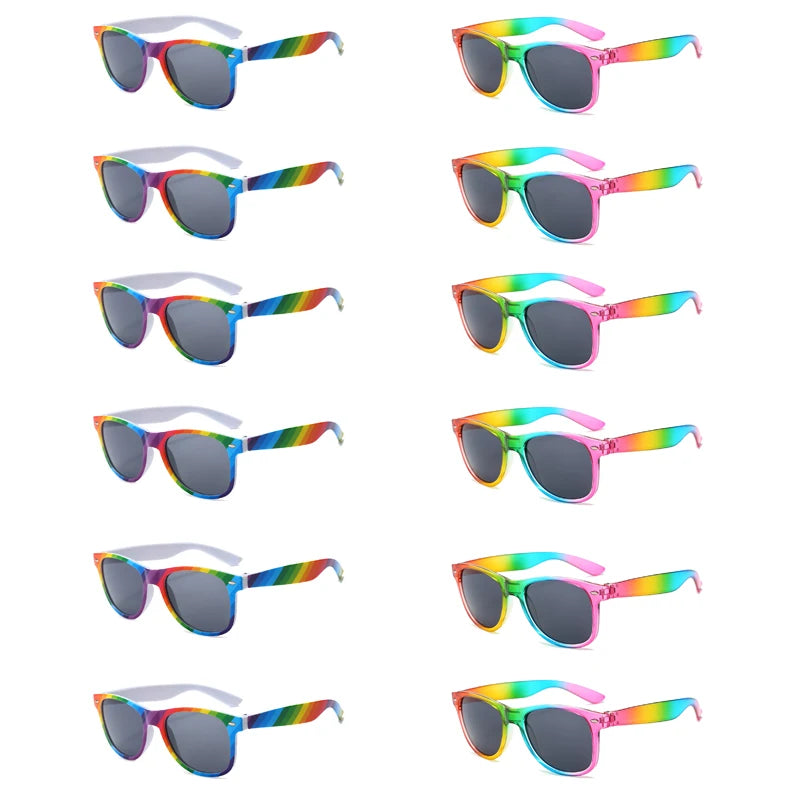 Rainbow Sunglasses Set - 12 Pairs Retro Square Fashion Decoration Eyewear Collection