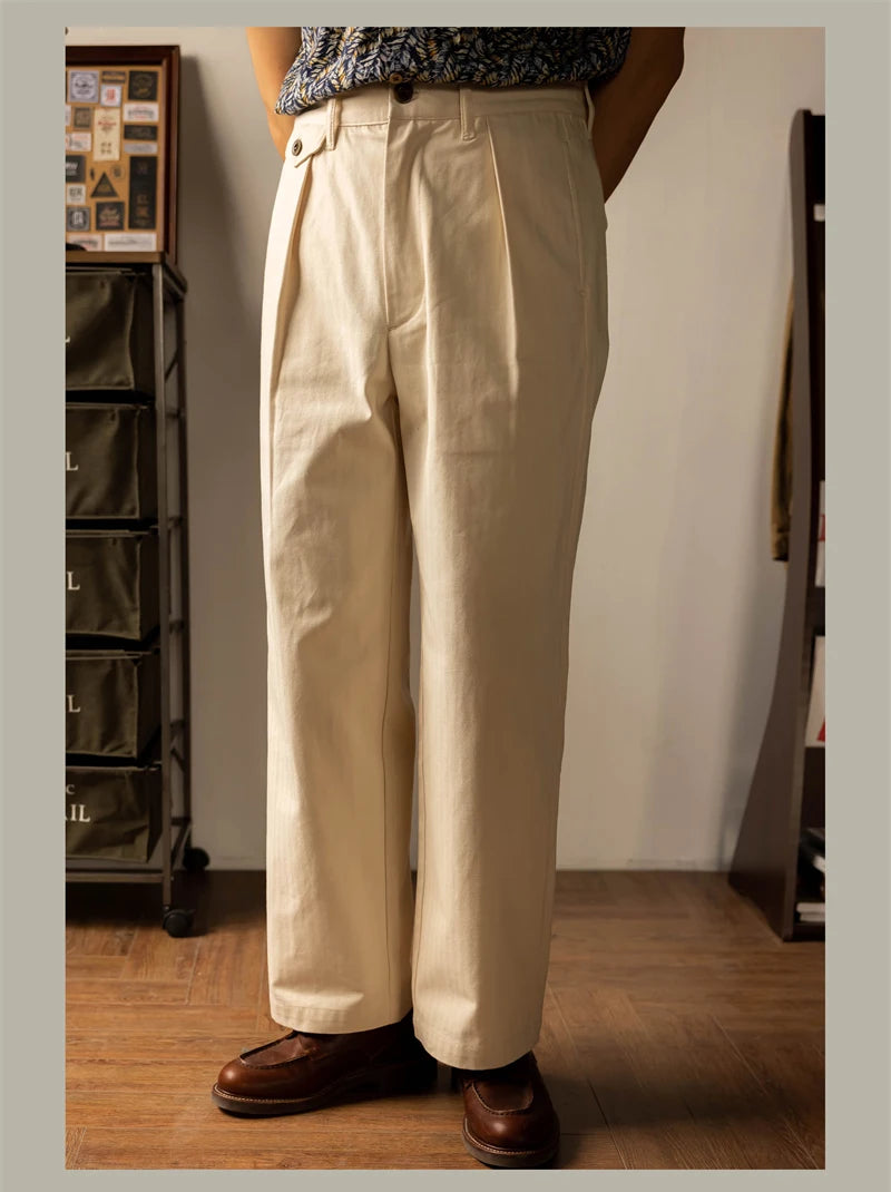 Men  High Rise Wide Leg Pleated Straight Fit Trousers