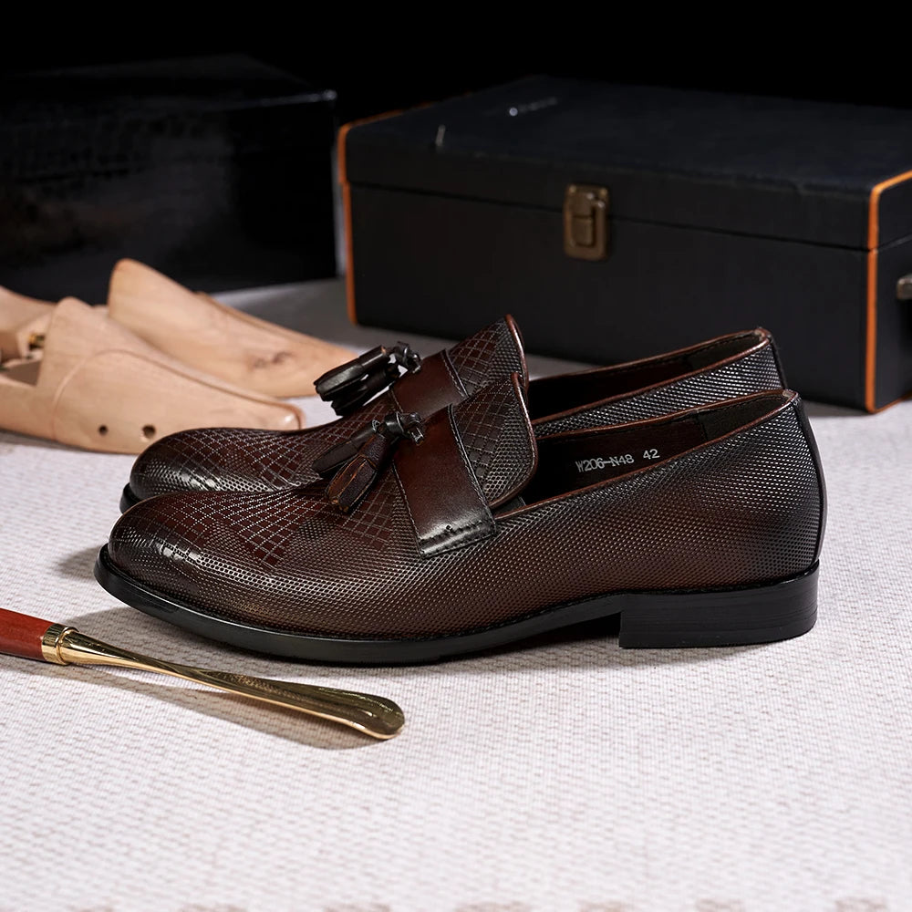 Men's Tassel Genuine Leather Slip on Daily Casual  Handmade Office Wedding Loafer Shoes