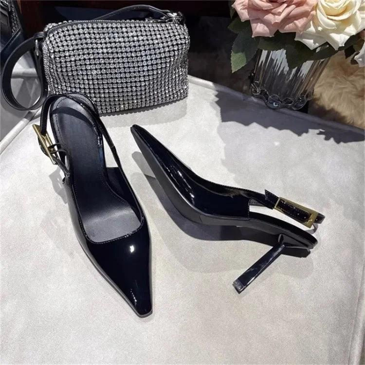 Women's Pointed Stiletto Sandals - One-Line Buckle Strap High Heels