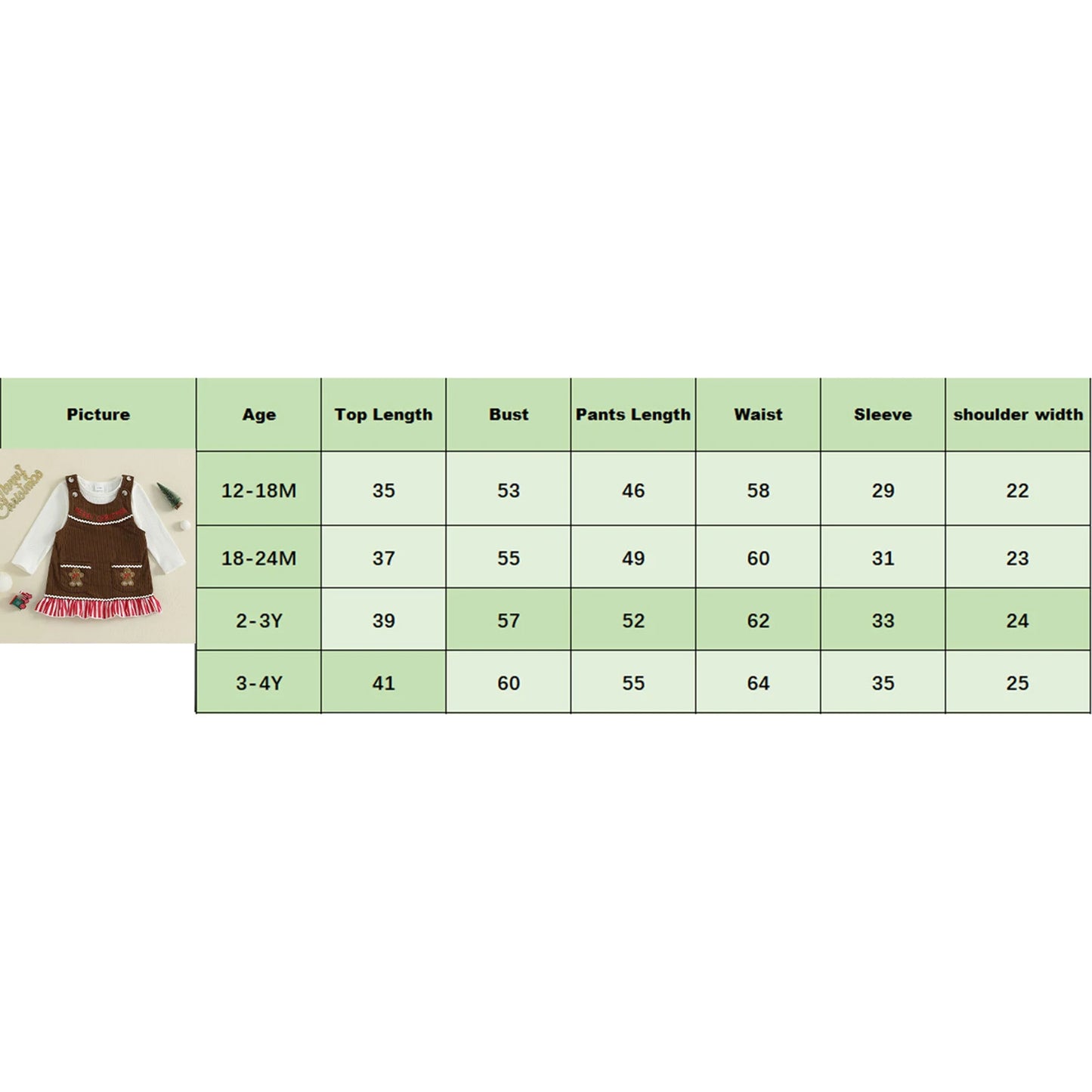 Kids Girls Christmas Autumn Winter Clothes Set - Long Sleeve Top & Ruffle Overalls Dress (1-4Y)