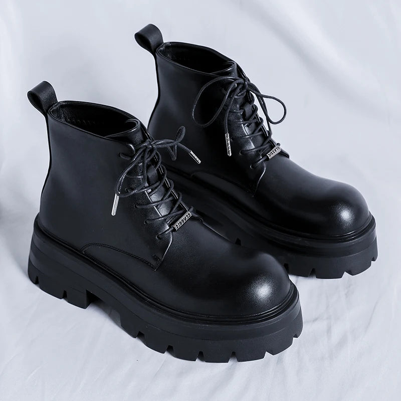 Men's Casual Platform Lace Up Chunky Platform Ankle Boots