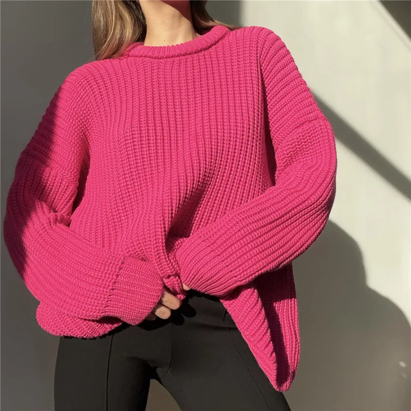 Women's Knitted Jersey Sweater - Long Sleeve Pullover Sweater