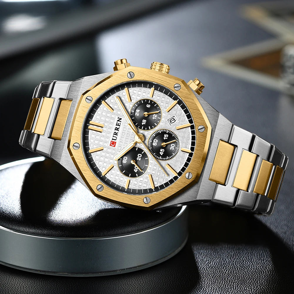 Luxury Gold Multifunction Quartz Watch - Luminous Sport Chronograph