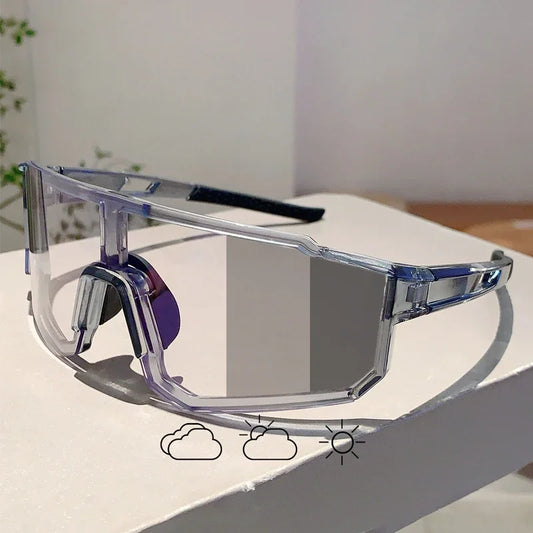 Unisex Photochromic Goggle Wrapped Round Sports Futuristic Oversized Anti-UV Cycling Sunglasses
