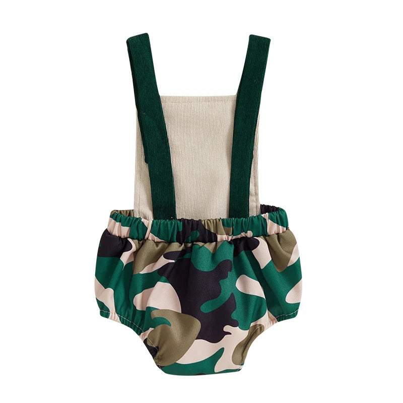 0-18M Baby Boys Romper Summer Sleeveless Square Neck Animal Embroidery Camouflage Print Newborn Overalls