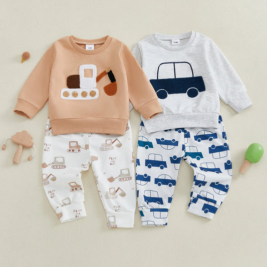 Baby Boys Car Embroidery Sweatshirt & Pants Set