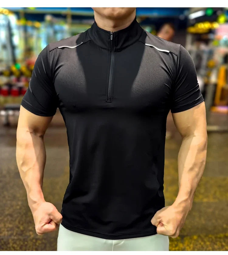 Men's Running Short Sleeve Fitness Muscle Fit Gym Jogging Sports Tennis Elastic Breathable T-Shirt