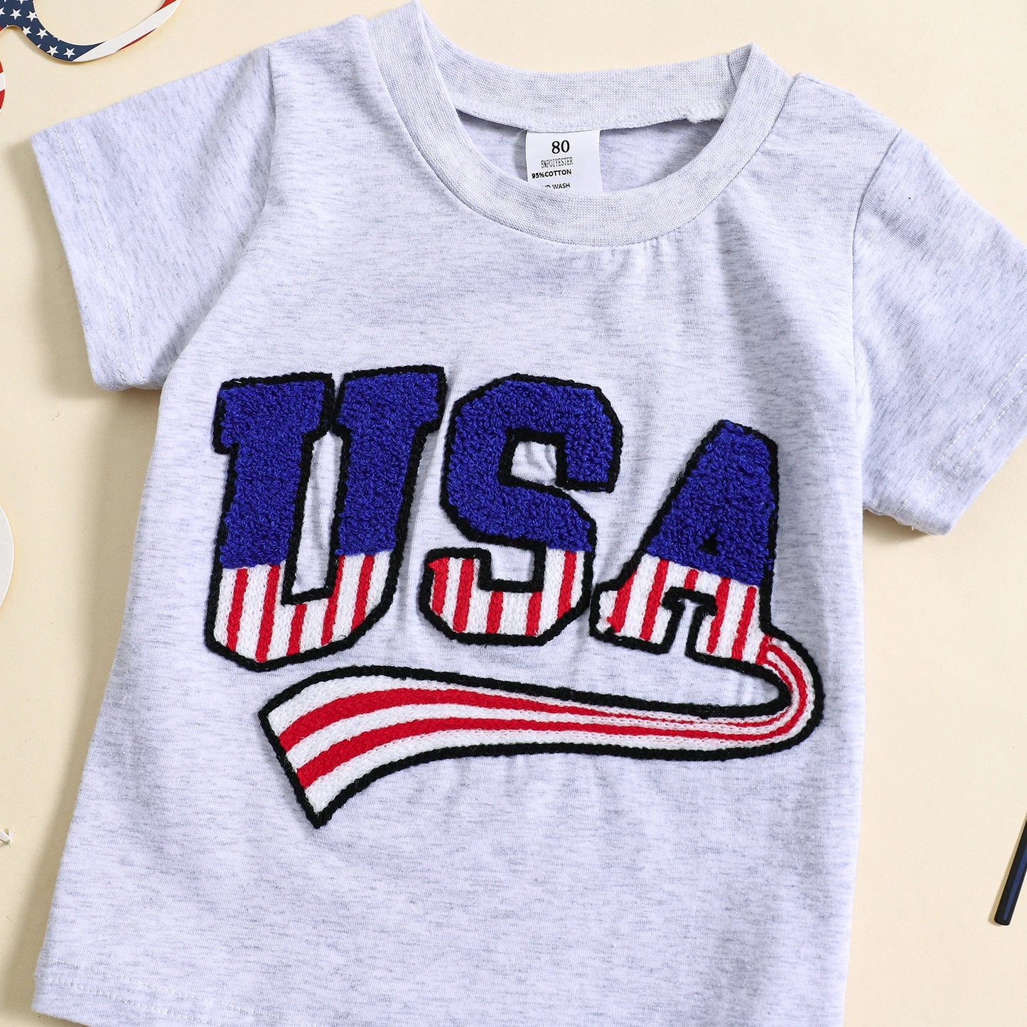 Parent Child Family Matching T-shirt Clothes Set - American Flag Independence Days 0-5Y Short Sleeve Letters Embroidery Top