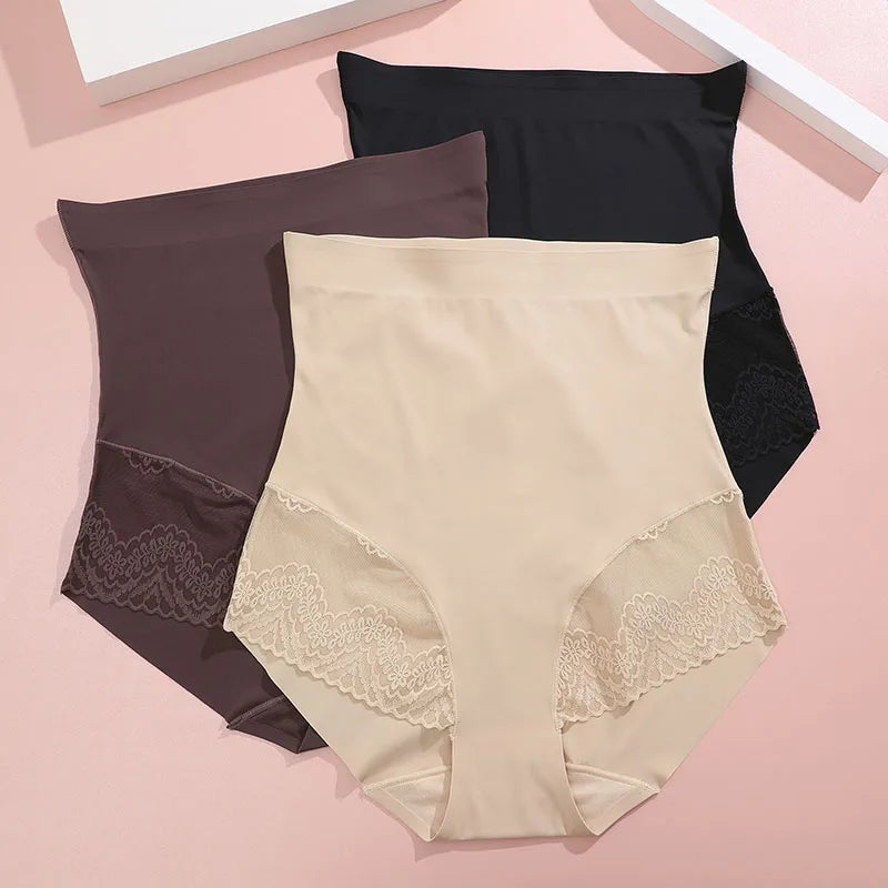 High Waist Tummy Control Panties - Women's Floral Lace Shaping Briefs (S-XXXL)