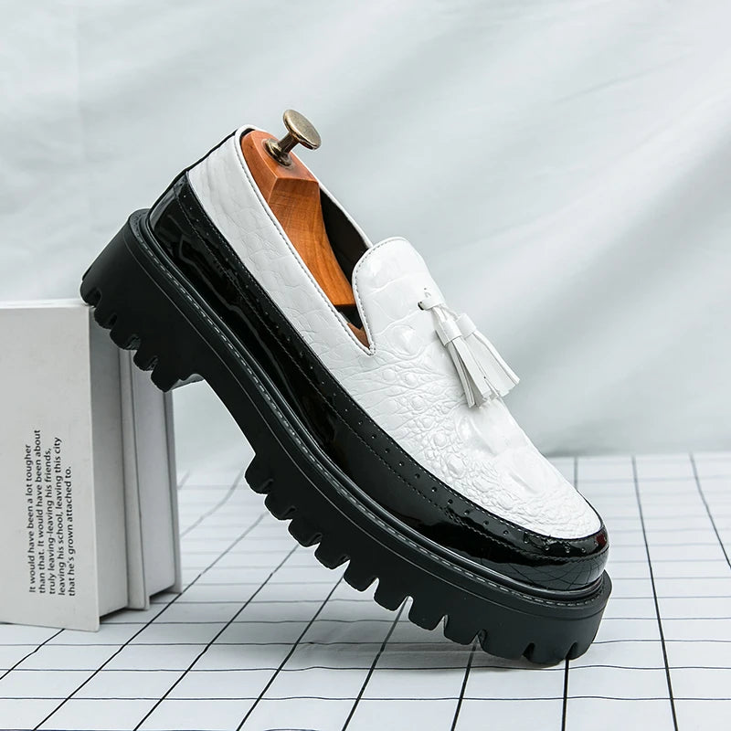 Leather Business Dress Shoes - Men's Slip-On Platform Loafers & Work Flats