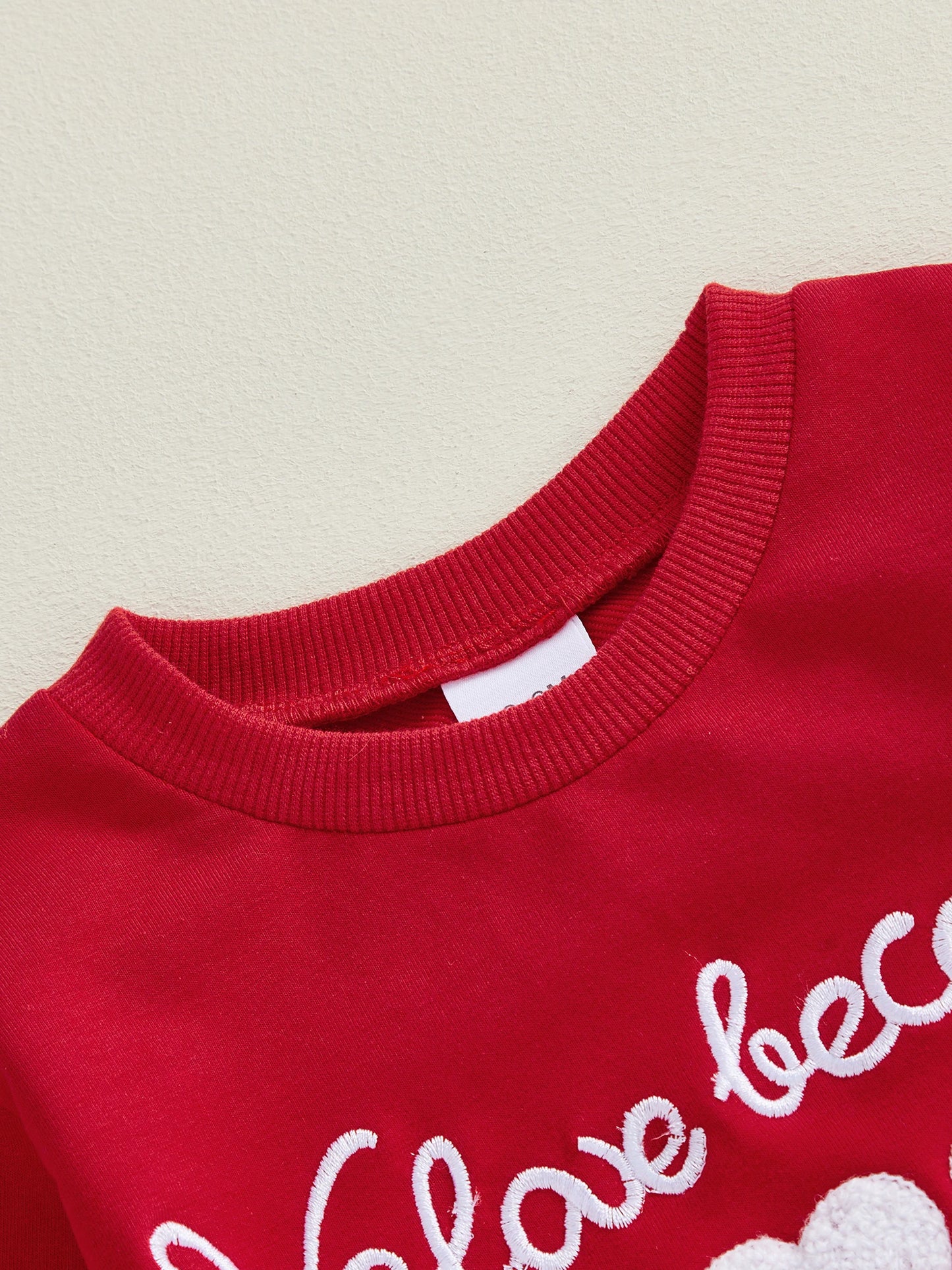 Valentine's Day Baby Boys Outfit Set - Heart Embroidery Sweatshirt & Stripe Pants