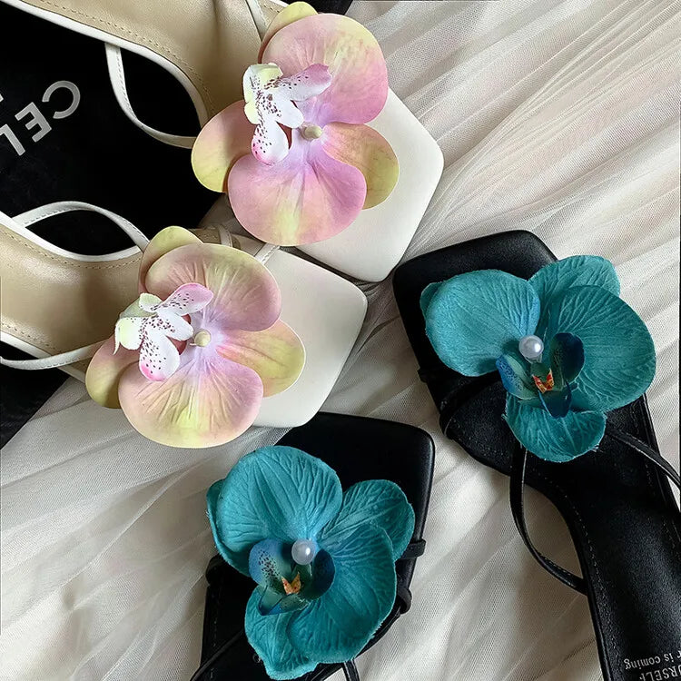 Women's 3D Flower Beach Slippers - Square Toe Heel Sandals