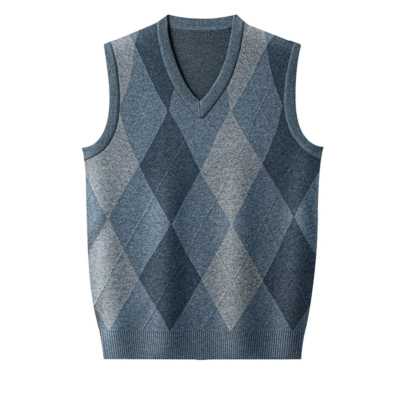 Autumn Winter Argyle V-Neck Knit Vest - Smart Casual Sleeveless Pullover