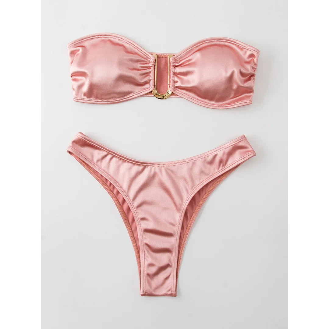 Women's Bandeau Bikini Women Swimwear Female Swimsuit Two-pieces Bikini set Padded Bather Bathing Suit Swim V4647