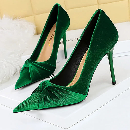 Women's Bowknot Suede High Heels Pointed Stilettos