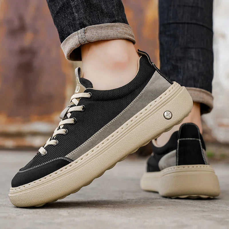 Men's Soft Platform Sneakers - Breathable Lace-Up Tennis Shoes
