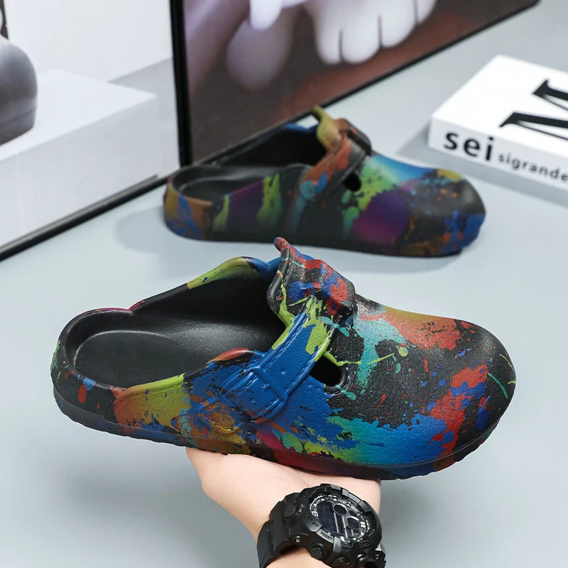 Men's Summer Slippers Platform Sandals Clogs Splashing Ink Design Slides