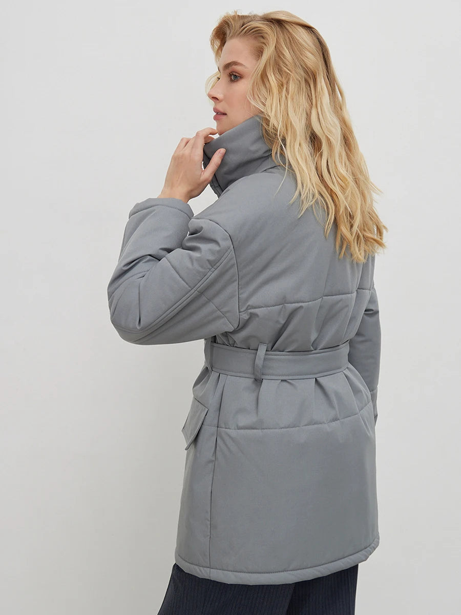 Women's Quilted Loose Parkas Coat Vintage Belted Puffer Jacket