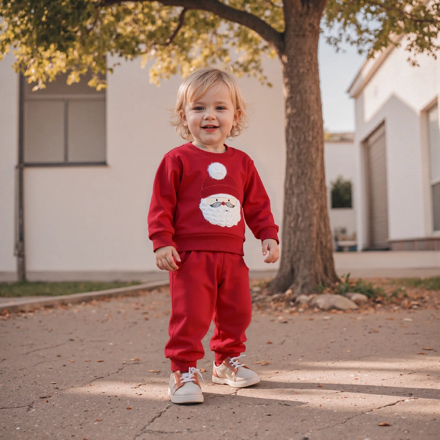 Infant Baby Boys Christmas 2-Piece Clothing Set - Santa Claus Embroidery Top & Pants (0-3Y)