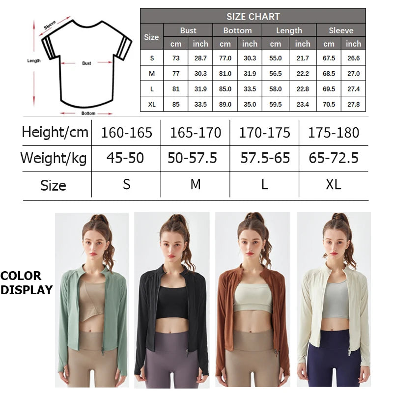 Women's Slim Fit Running Jacket Solid Color Long Sleeve Yoga Top Super Stretch Breathable Workout Coat Gym Sportswear