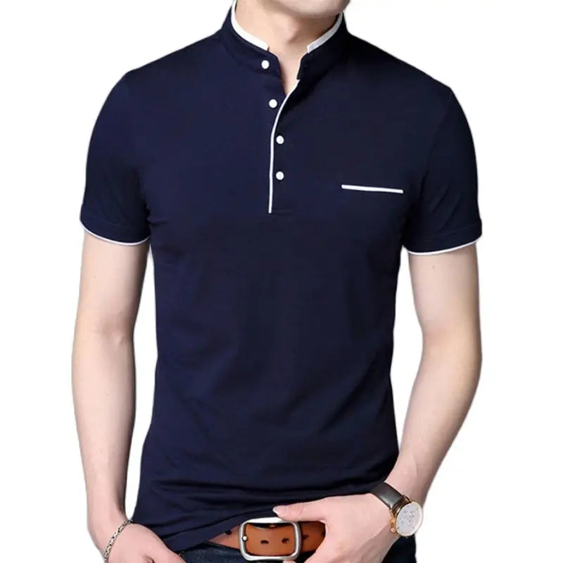 Men's Summer Short Sleeve Stand Collar Slim Fit Casual Cotton Breathable Polo Shirt