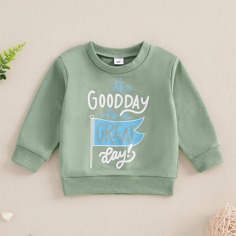 0-4Y Baby Boys Girls Sweatshirts Casual Long Sleeve Round Neck Flag Letter Print Pullovers Top