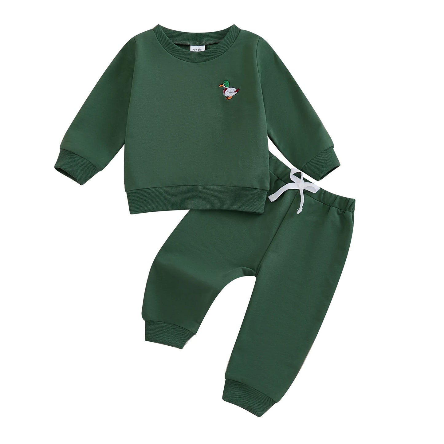 0-4Y Infant Baby Boys Fall Clothes Sets 2pcs Duck Embroidery Long Sleeve Crew Neck Tops with Elastic Waist Pants