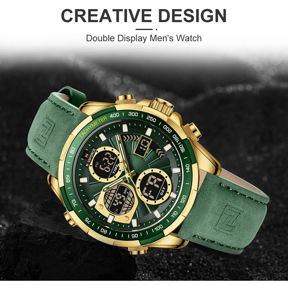 Men's Leather Military Sport Waterproof Watch - Chronograph Quartz Wristwatch