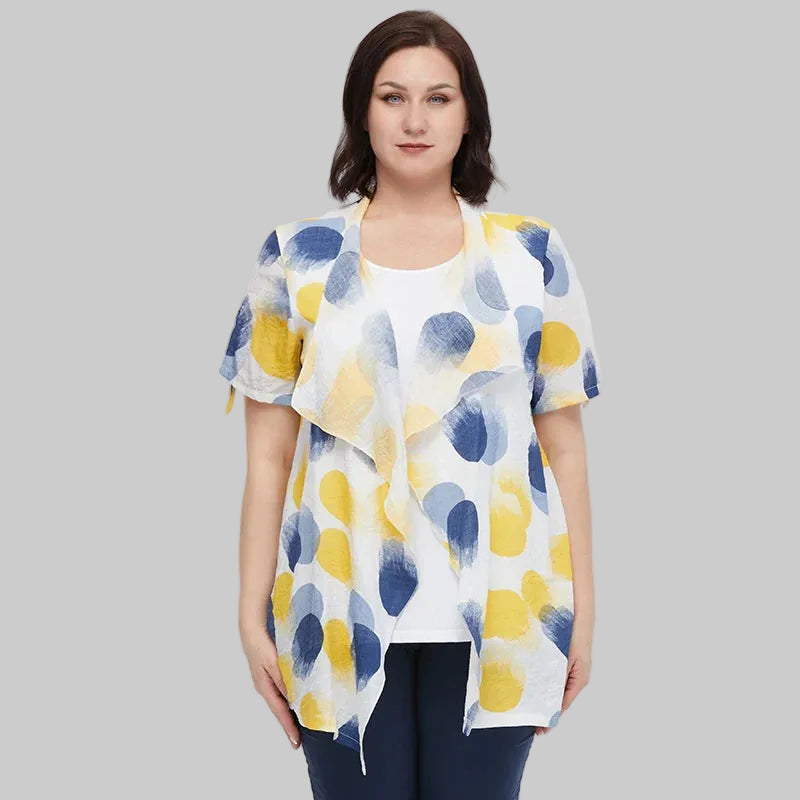 Women's Oversized Fake Two-Piece Print Shirt Blouse