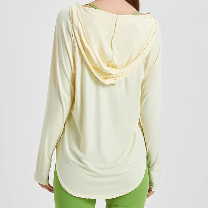 Women's Long Sleeve Hooded Yoga Shirt  Sun Protection Anti-UV Outdoor Workout Running Shirt Breathable Quick Dry Fitness Top Blouse