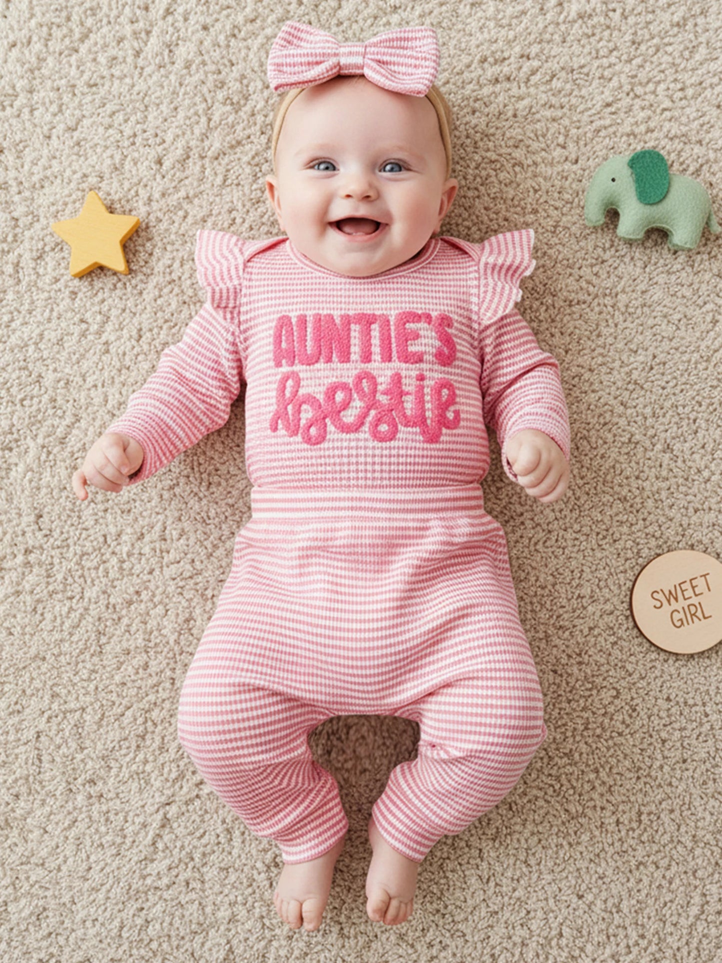 Newborn Baby Girls 3-Piece Outfit Set - Striped Romper, Pants & Headband (0-12M)